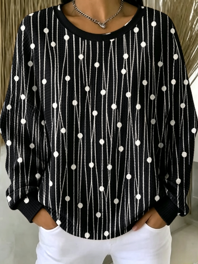 Women Abstract Polka Dots Crew Neck Casual Spring/Fall Long Sleeve Sweatshirt