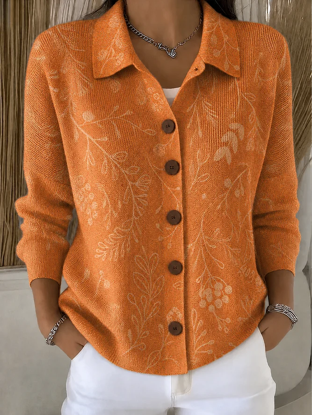 Elegant Maple Leaf Shawl Collar Knit Top