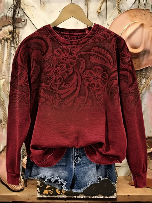 Women Floral Crew Neck Printing Casual Spring/Fall Long Sleeve Sweatshirt