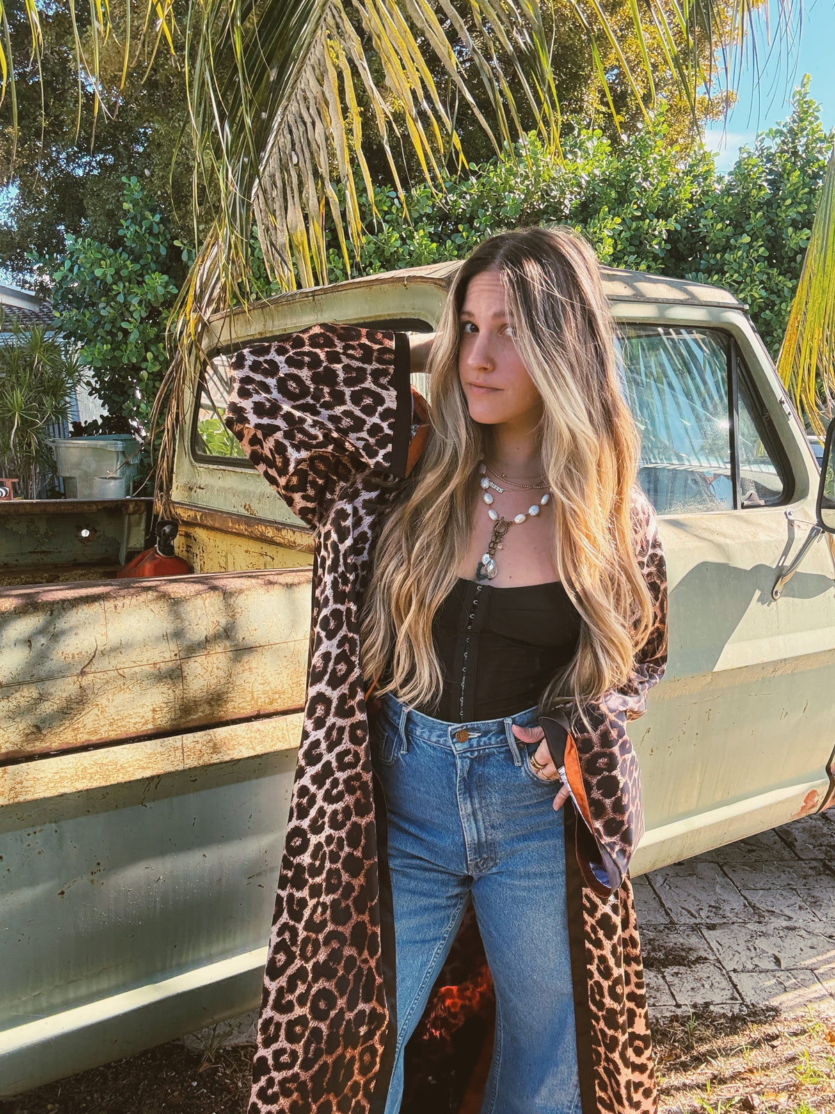 Rebel Yell Horse & Leopard Print Reversible Duster