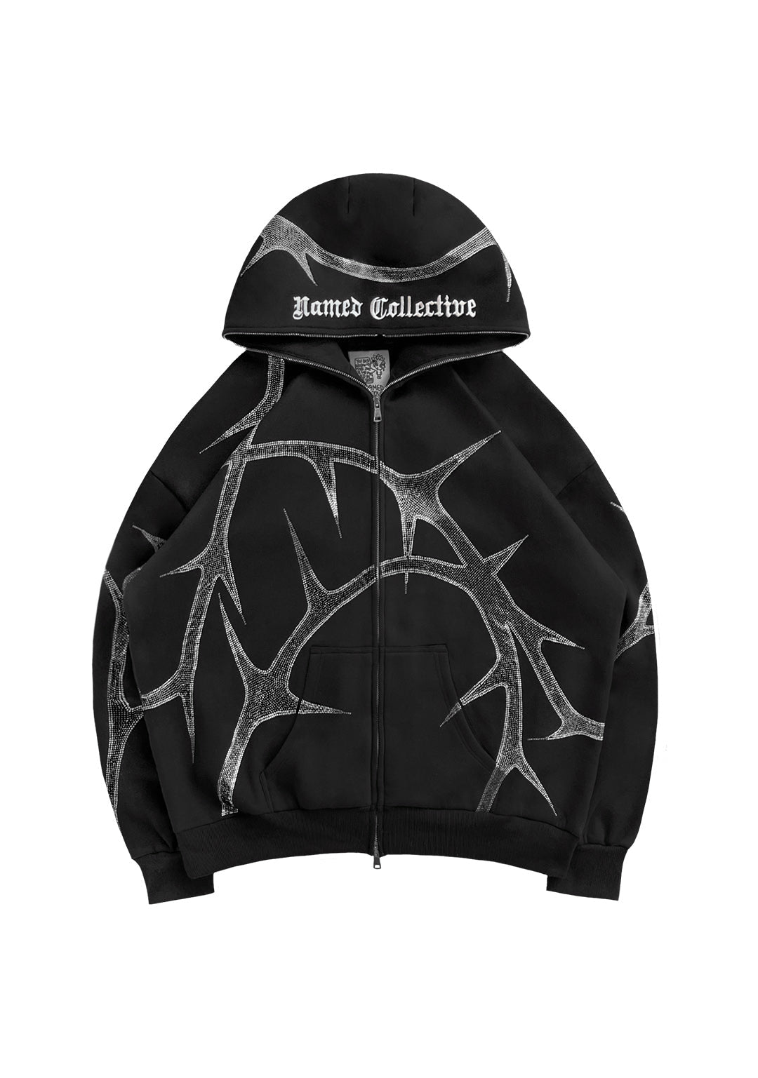 THORN RHINESTONE ZIP HOODIE BLACK