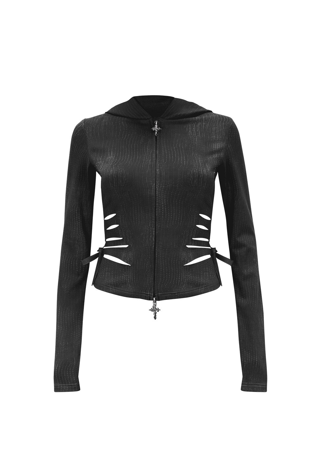ENVY SNAKESKIN SLASHED SCULPT STRETCH ZIP HOODIE CHARCOAL
