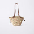 Fresh Floral Embroidery Shoulder Straw Bag Large Capacity Mitsubishi Straw Woven Bag Seaside Vacation Beach Bag