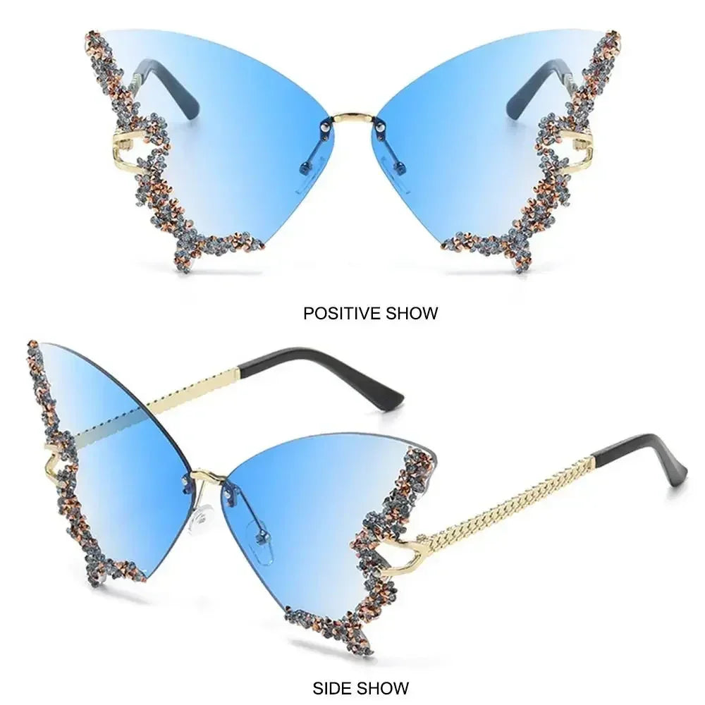 Vintage Oversized Diamond Butterfly Sunglasses Ladies Shades Purple Sunglasses for Women Bling Sun Glasses