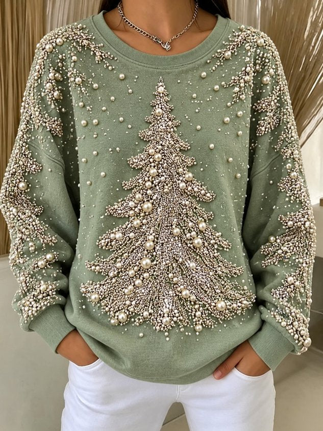 Women Christmas Tree Crew Neck Casual Spring/Fall Long Sleeve Sweatshirt