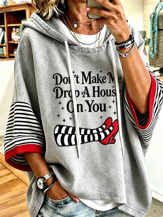 Women Text Letters Half Sleeve Casual Holiday Spring/Fall Hoodie
