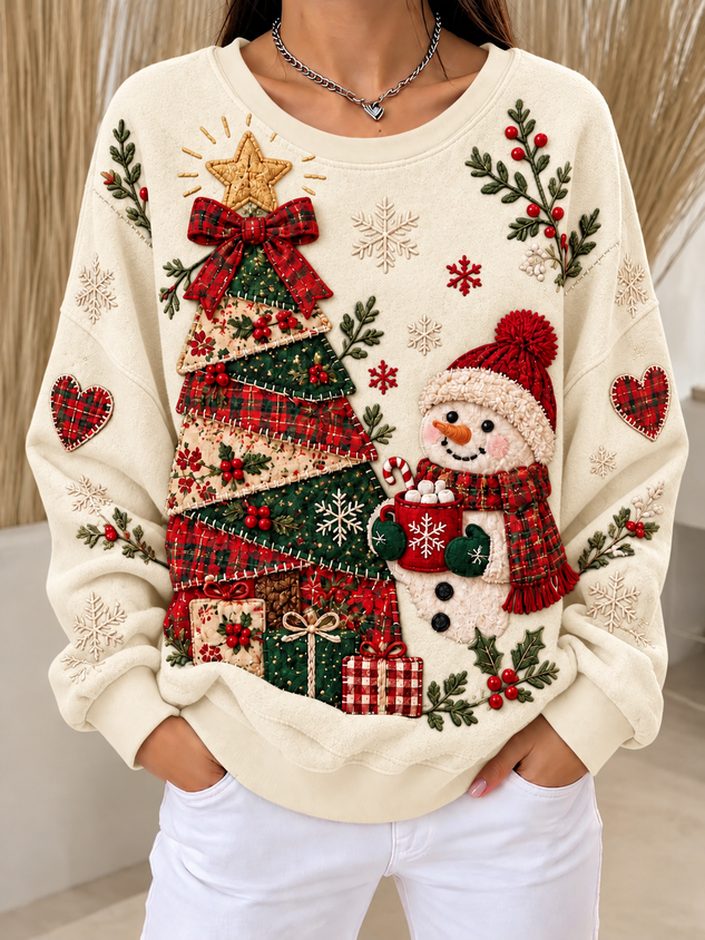 Women Christmas Snowman Crew Neck Printing Casual Spring/Fall Long Sleeve Sweatshirt