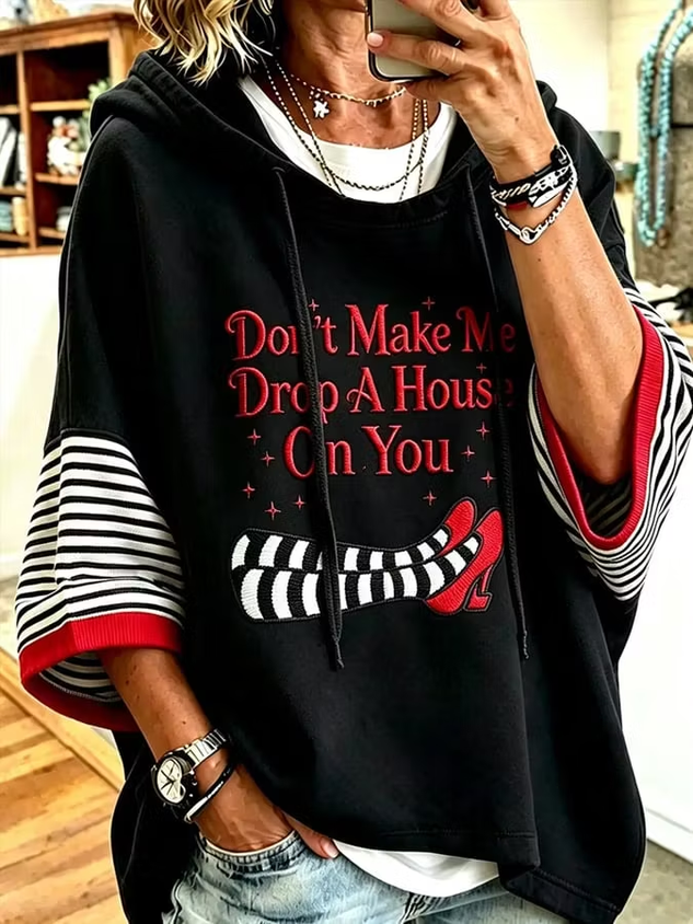 Women Text Letters Half Sleeve Casual Holiday Spring/Fall Hoodie