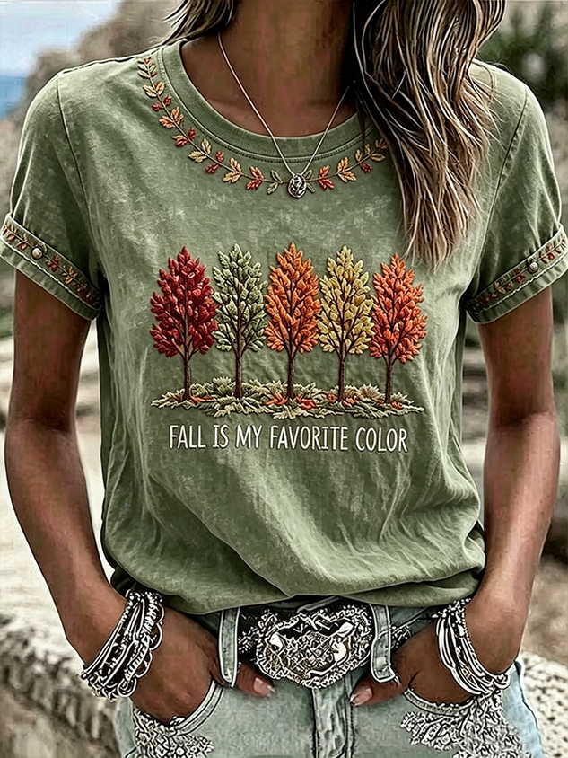 Women Maple Leaf Short Sleeve Tee T-shirt Crew Neck Printing Casual Graphic Tee Summer Top