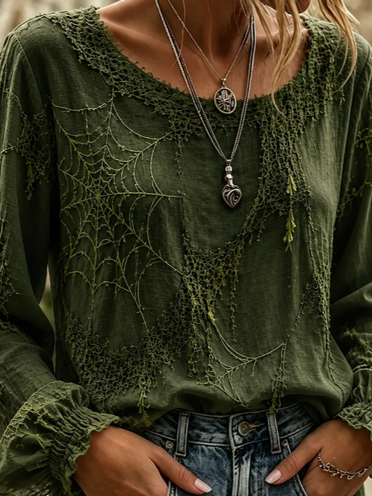 Women Halloween Crew Neck Long Sleeve Blouse Printing Vintage Holiday Spring/Fall Top