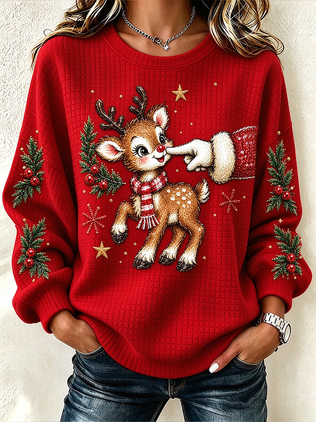 Women Christmas Crew Neck Printing Casual Spring/Fall Long Sleeve Sweatshirt