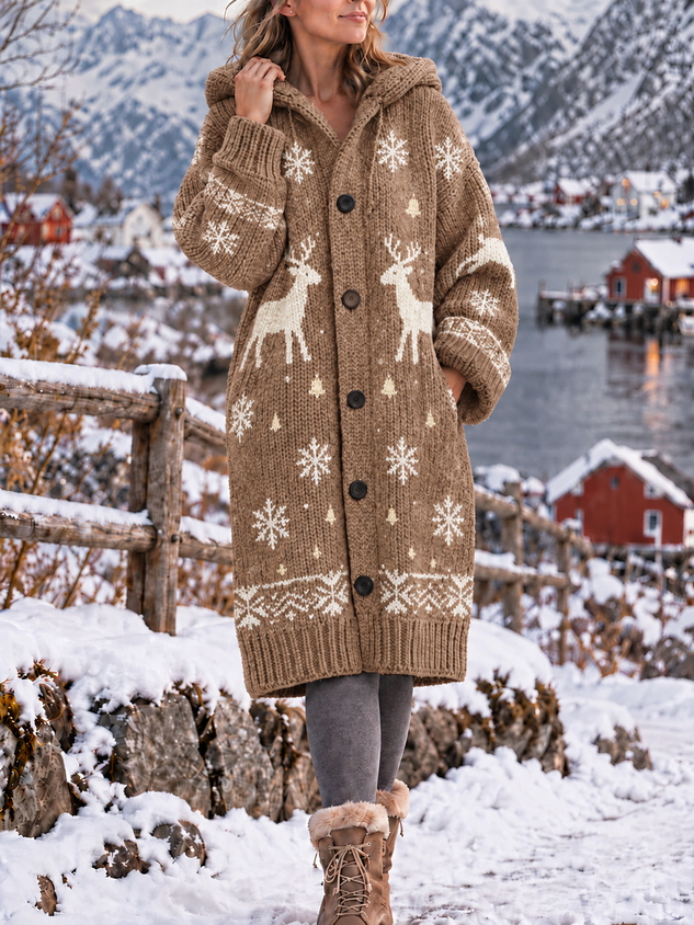 Women Christmas Buckle Long Sleeve Hoodie Casual Spring/Fall Cardigan Outerwear