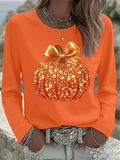 Women Halloween (pumpkin) Long Sleeve Tee T-shirt Crew Neck Printing Casual Spring/Fall Graphic Tee Top