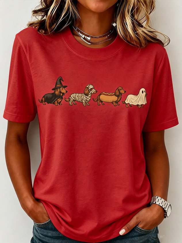 Women Dog Short Sleeve Tee T-shirt Crew Neck Casual Summer Top