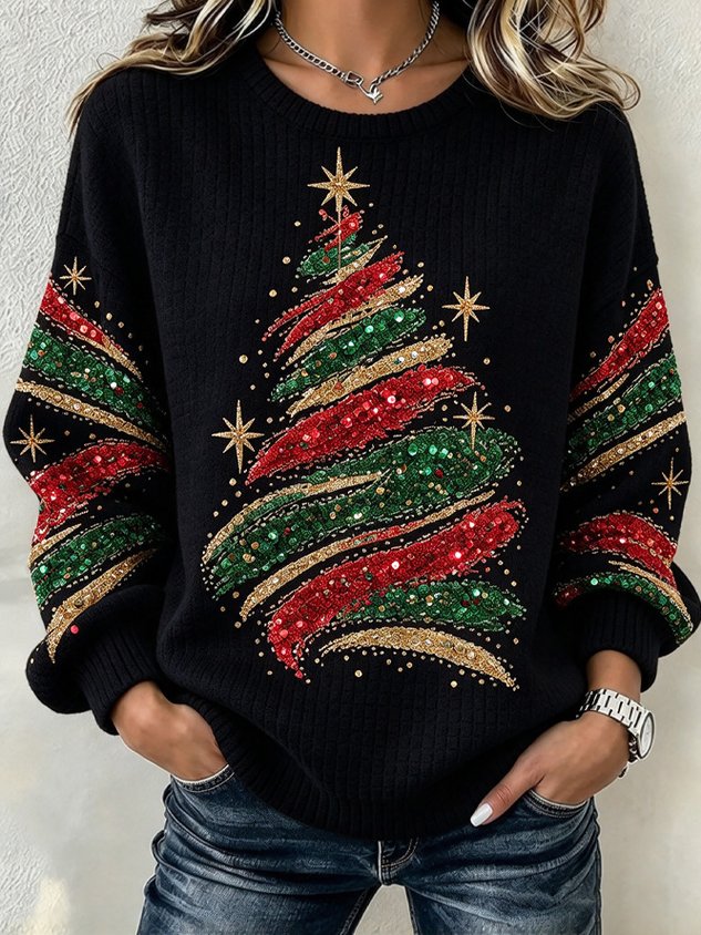 Women Christmas Crew Neck Casual Spring/Fall Long Sleeve Sweatshirt