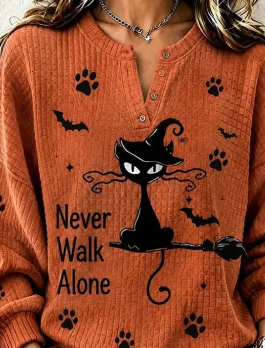 Women Text Letters Henley Collar Casual Spring/Fall Long Sleeve Sweatshirt
