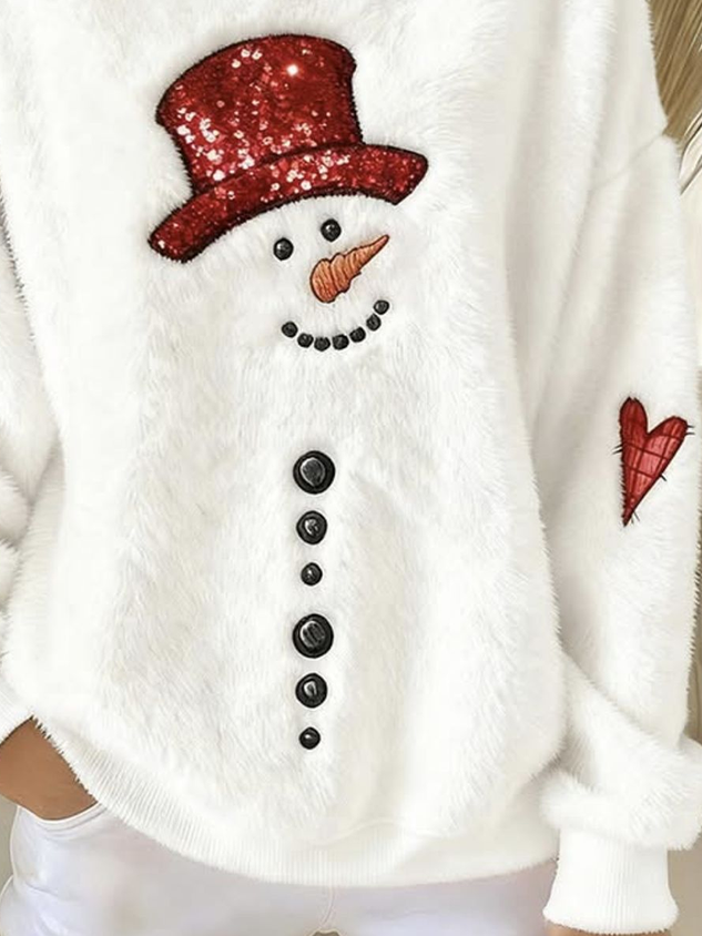 Women Christmas Snowman Crew Neck Printing Casual Winter Long Sleeve Sweatshirt