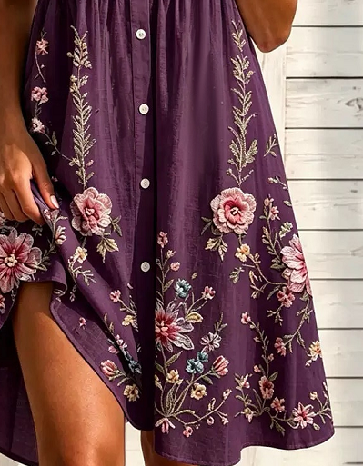 Women Floral Short Sleeve Shirt Collar Dress Daily Casual Midi A-Line Summer Dress