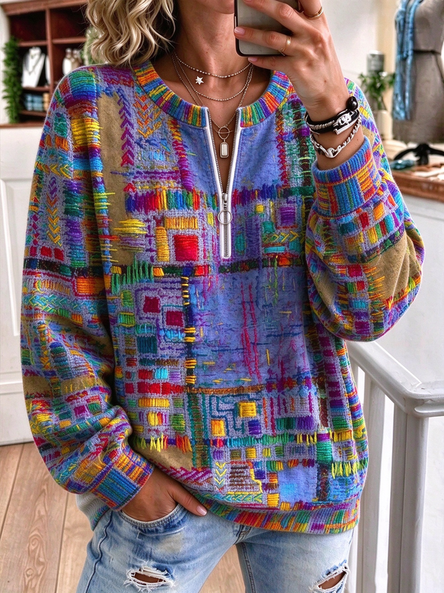 Women Abstract Crew Neck Printing Casual Spring/Fall Long Sleeve Sweatshirt