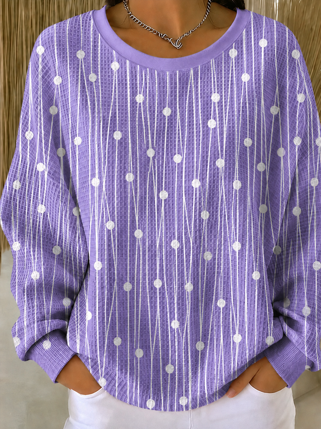 Women Abstract Polka Dots Crew Neck Casual Spring/Fall Long Sleeve Sweatshirt
