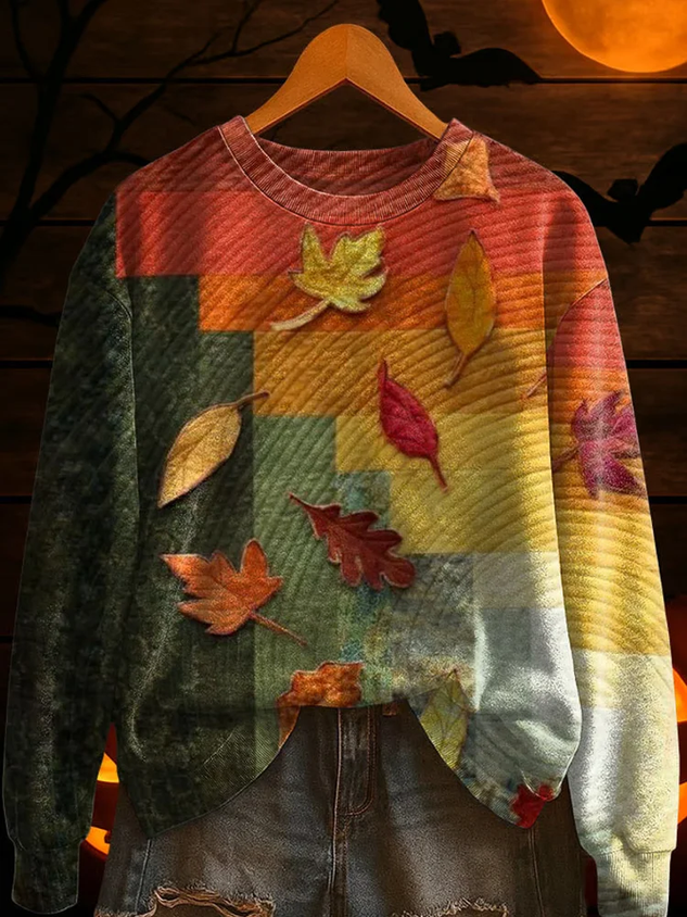 Women Maple Leaf Crew Neck Printing Casual Spring/Fall Long Sleeve Sweatshirt