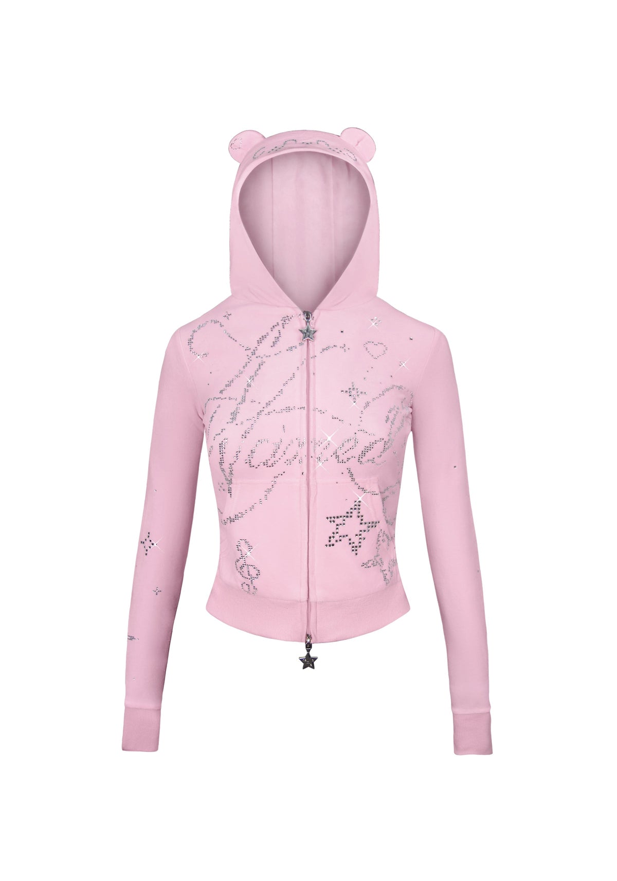 DREAMER RHINESTONE VELOUR TEDDY ZIP HOODIE BABY PINK