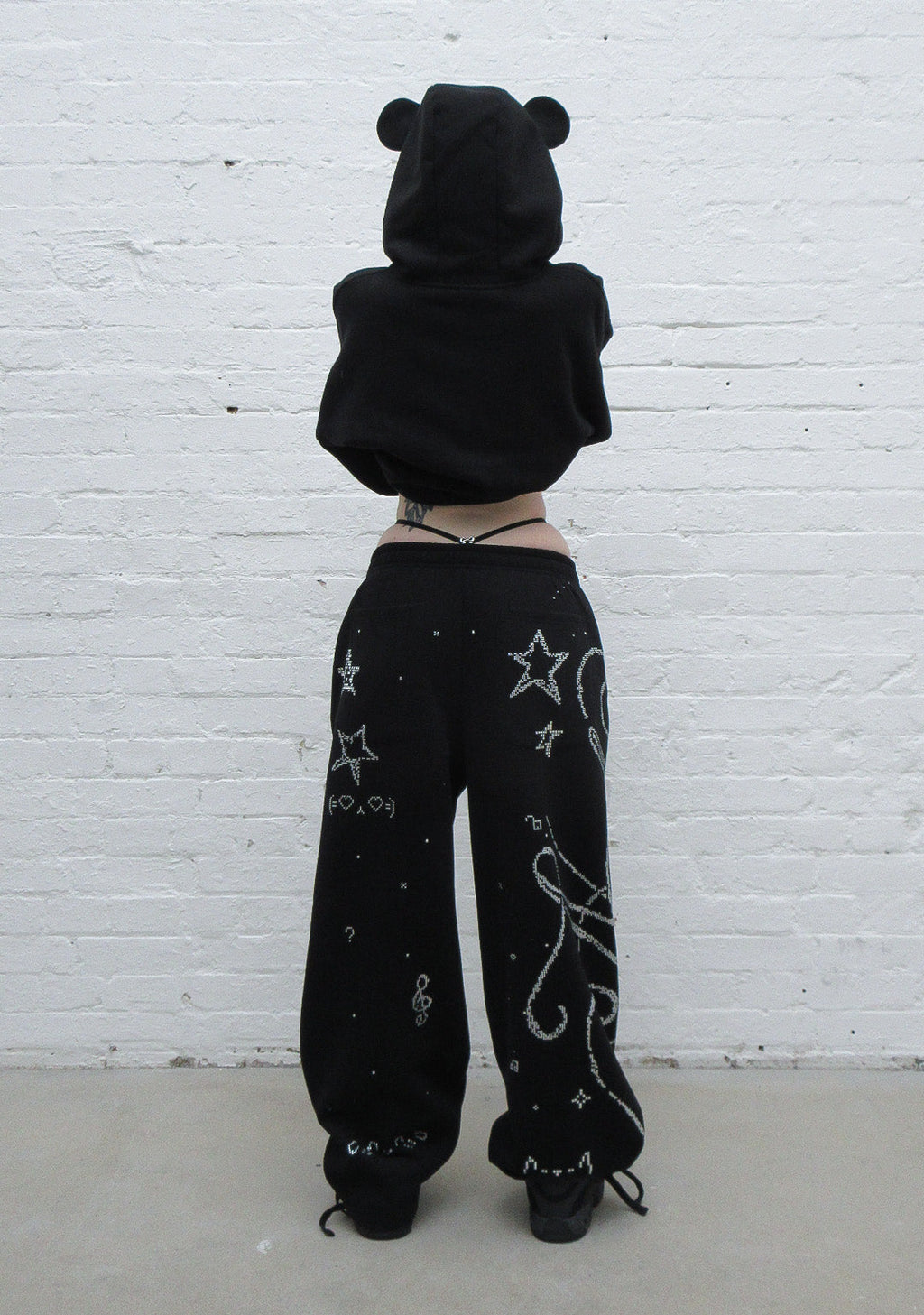 DREAMER RHINESTONE TEDDY OVERSIZED SWEATPANTS BLACK