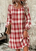 Women Plaid Long Sleeve Crew Neck Dress Daily Vintage Midi T-Shirt Dress A-Line Spring/Fall Dress