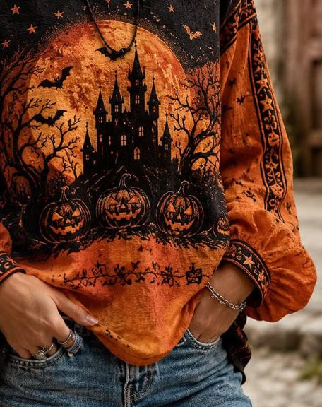 Women Halloween Crew Neck Long Sleeve Blouse Printing Casual Daily Spring/Fall Top