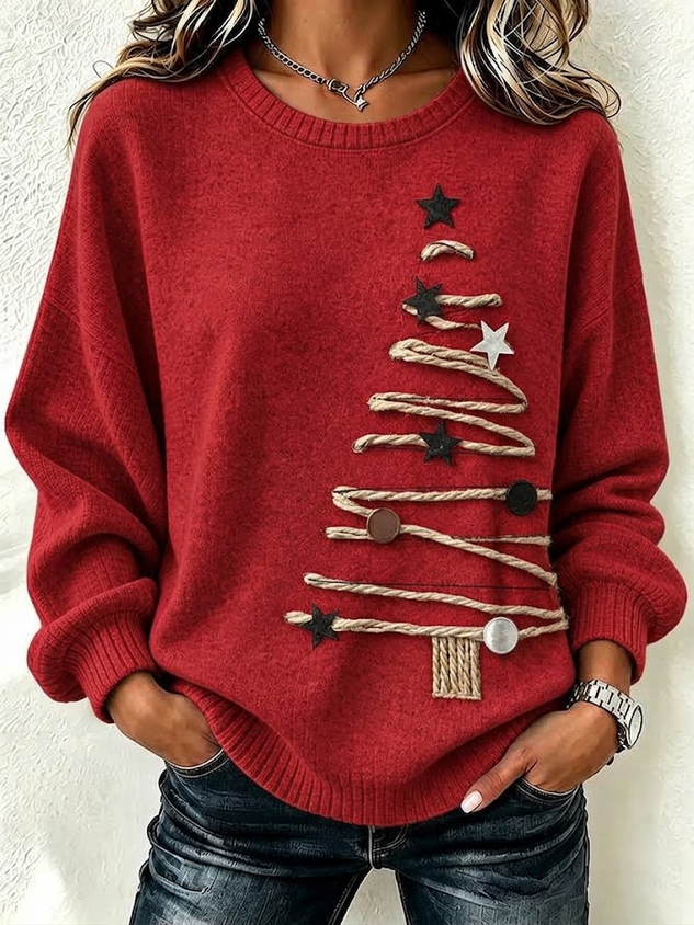 Women Christmas Crew Neck Printing Casual Spring/Fall Long Sleeve Sweatshirt