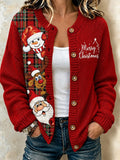 Women Plaid Long Sleeve Crew Neck Vintage Spring/Fall Cardigan Outerwear