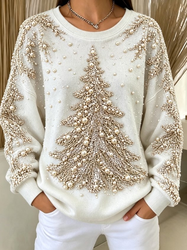Women Christmas Tree Crew Neck Casual Spring/Fall Long Sleeve Sweatshirt