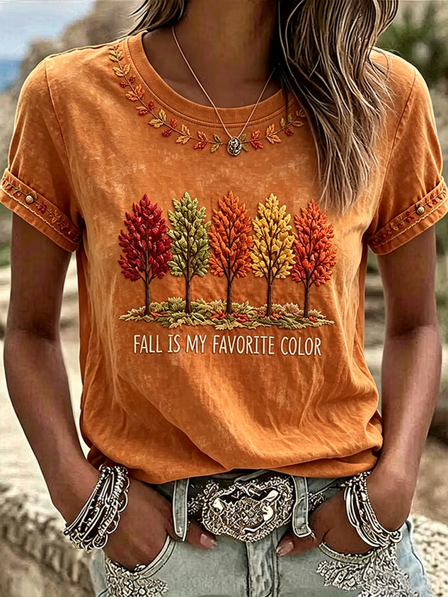 Women Maple Leaf Short Sleeve Tee T-shirt Crew Neck Printing Casual Graphic Tee Summer Top