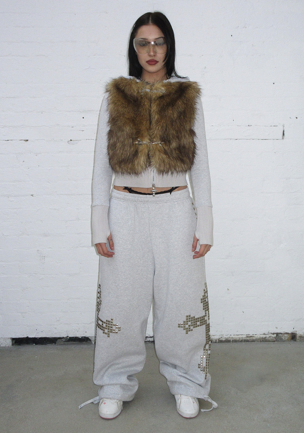FAITHFUL STUDDED OVERSIZED SWEATPANTS GREY MARL
