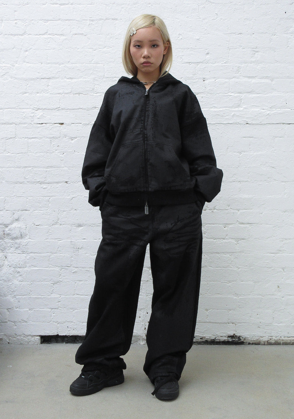 FAITHFUL LEATHER EFFECT OVERSIZED SWEATPANTS BLACK
