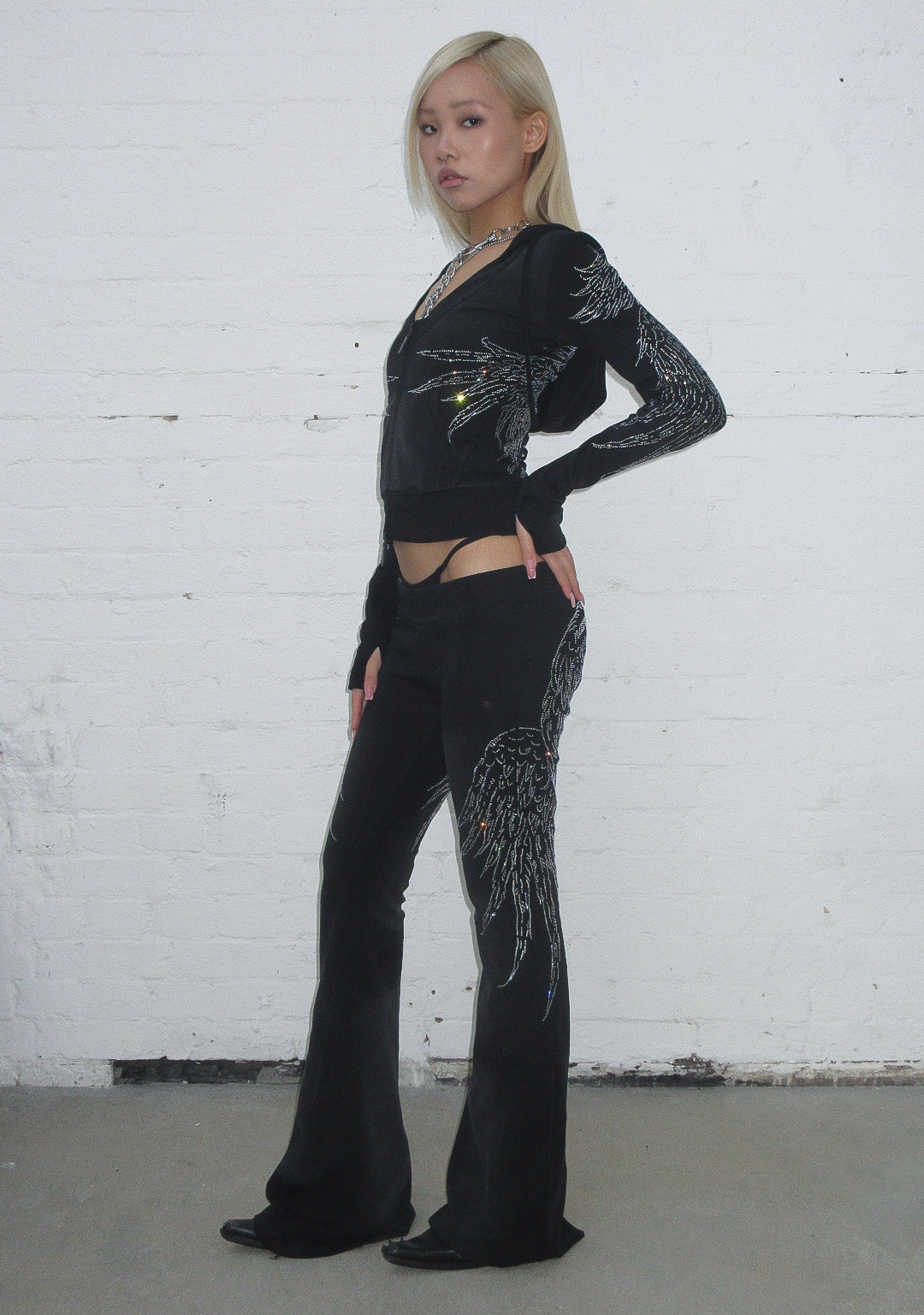 FALLEN RHINESTONE SCULPT PANTS WASHED BLACK