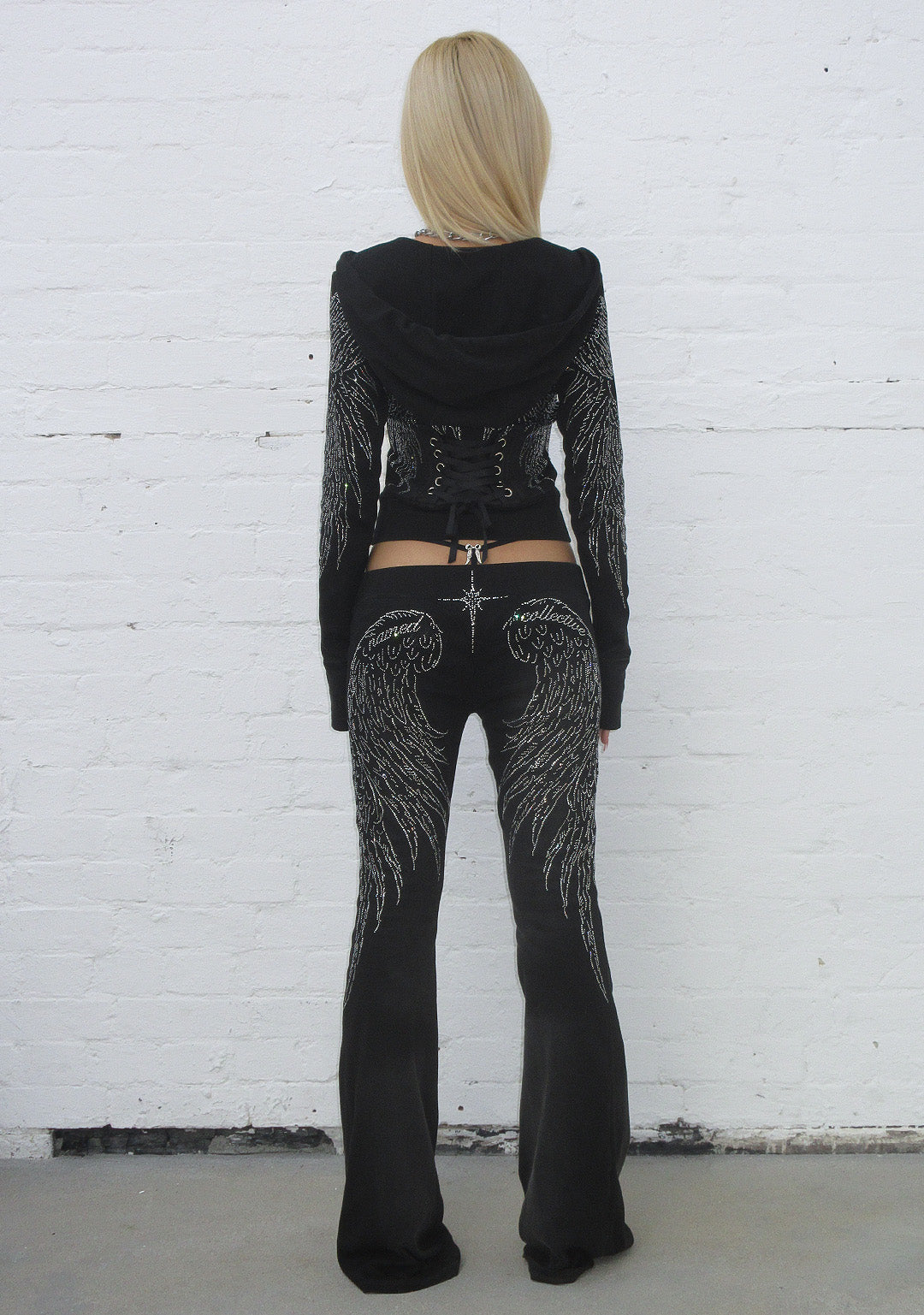 FALLEN RHINESTONE SCULPT PANTS WASHED BLACK