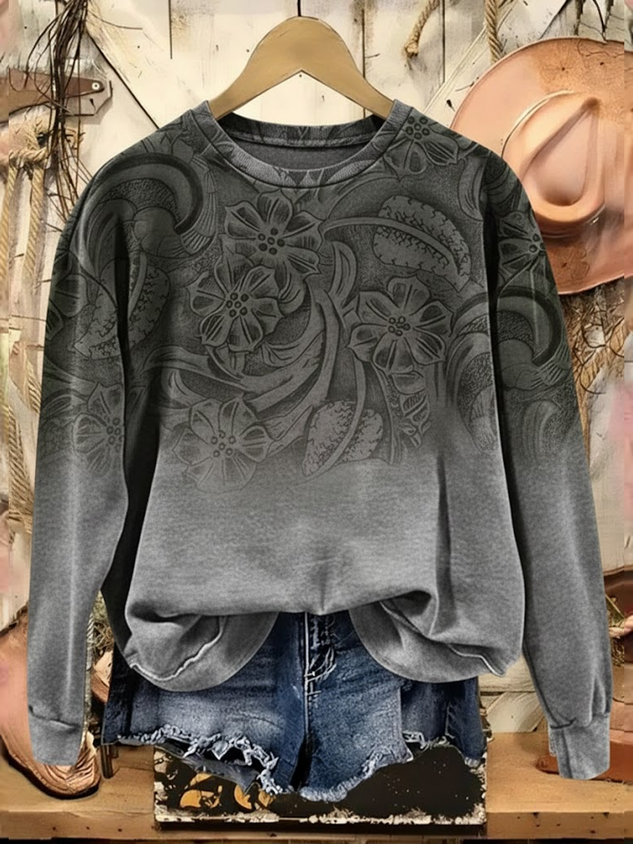 Women Floral Crew Neck Printing Casual Spring/Fall Long Sleeve Sweatshirt