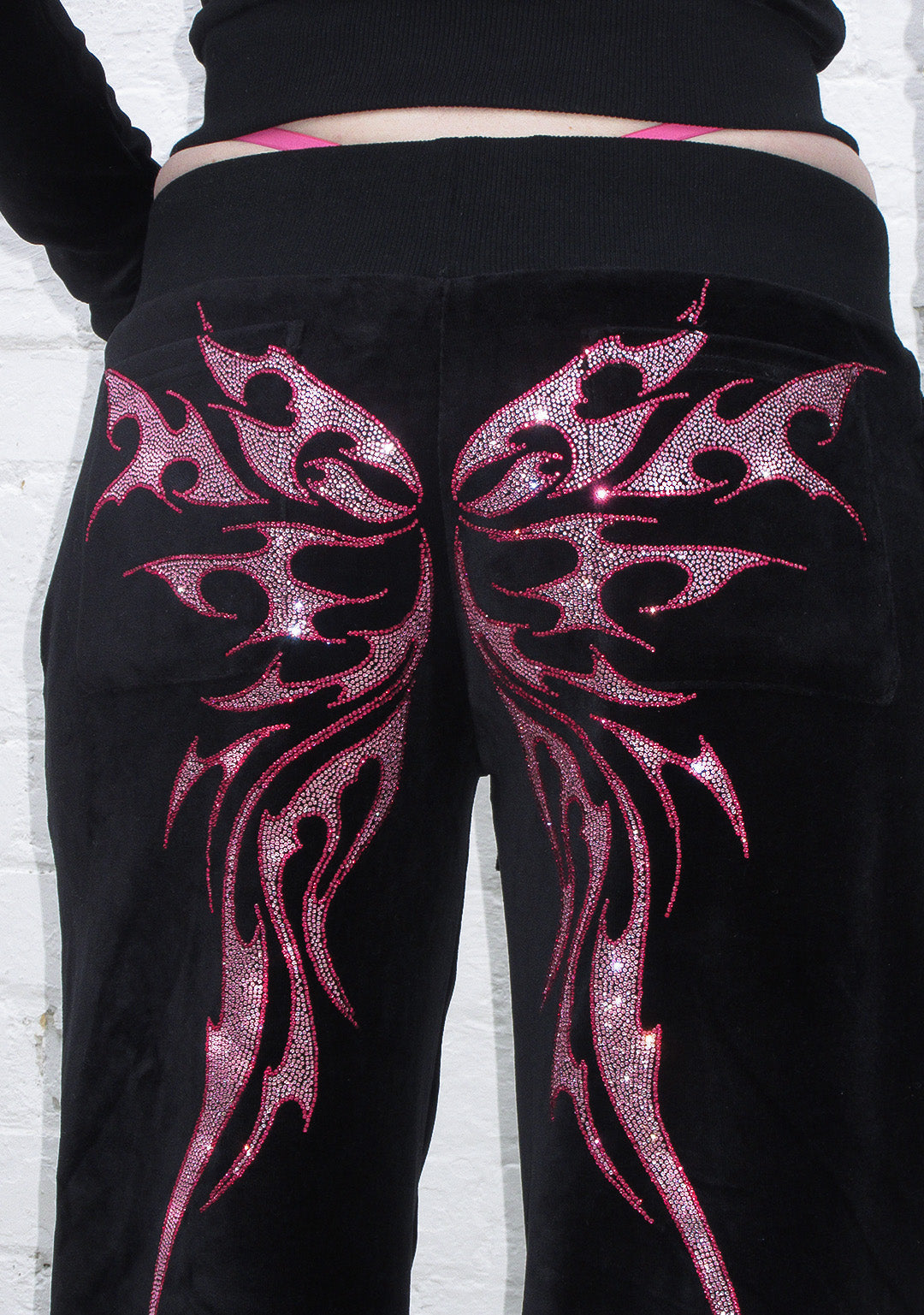 IDOL RHINESTONE VELOUR SWEATPANTS BLACK