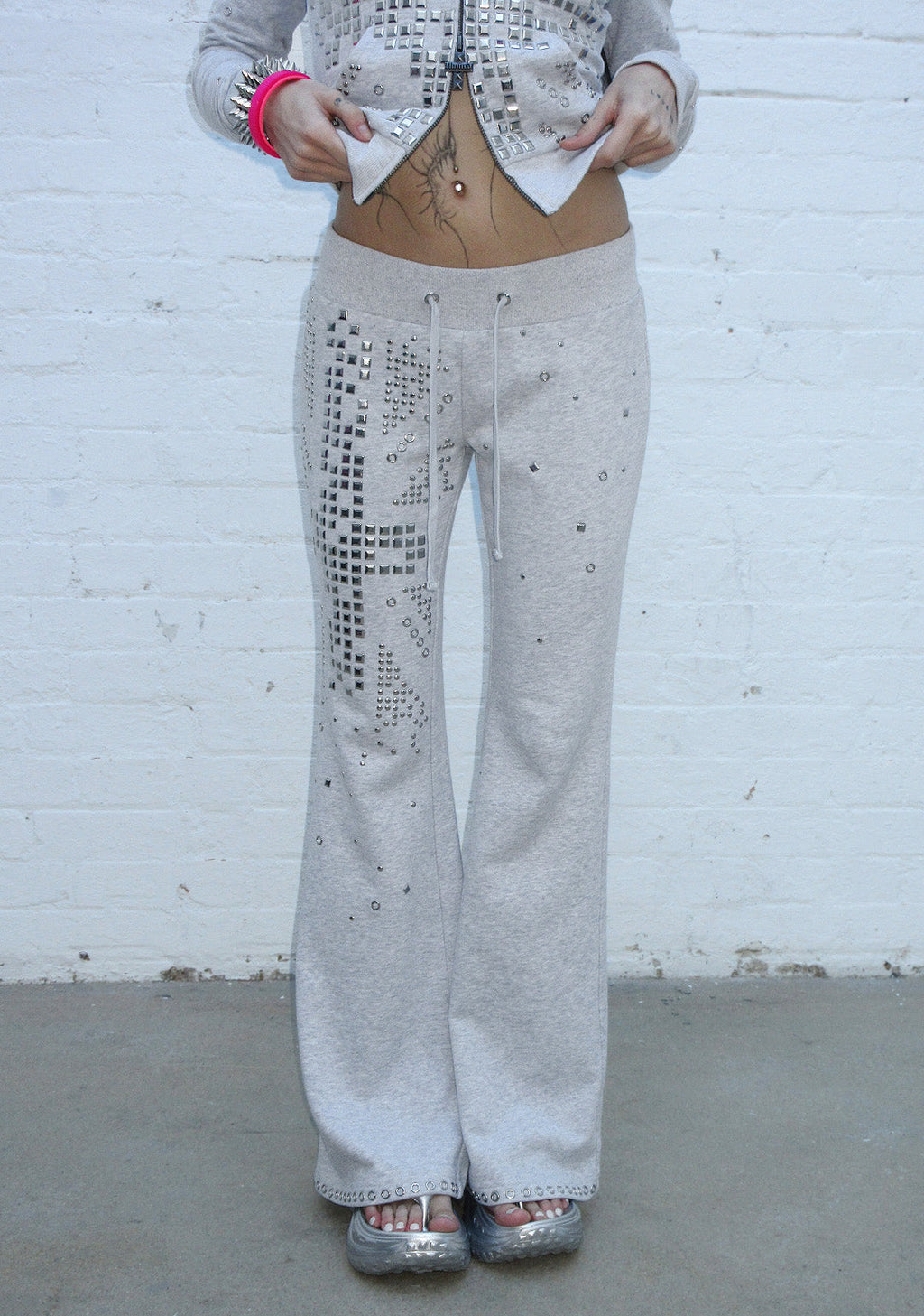 KNIGHT STUDDED FITTED PANTS GREY MARL