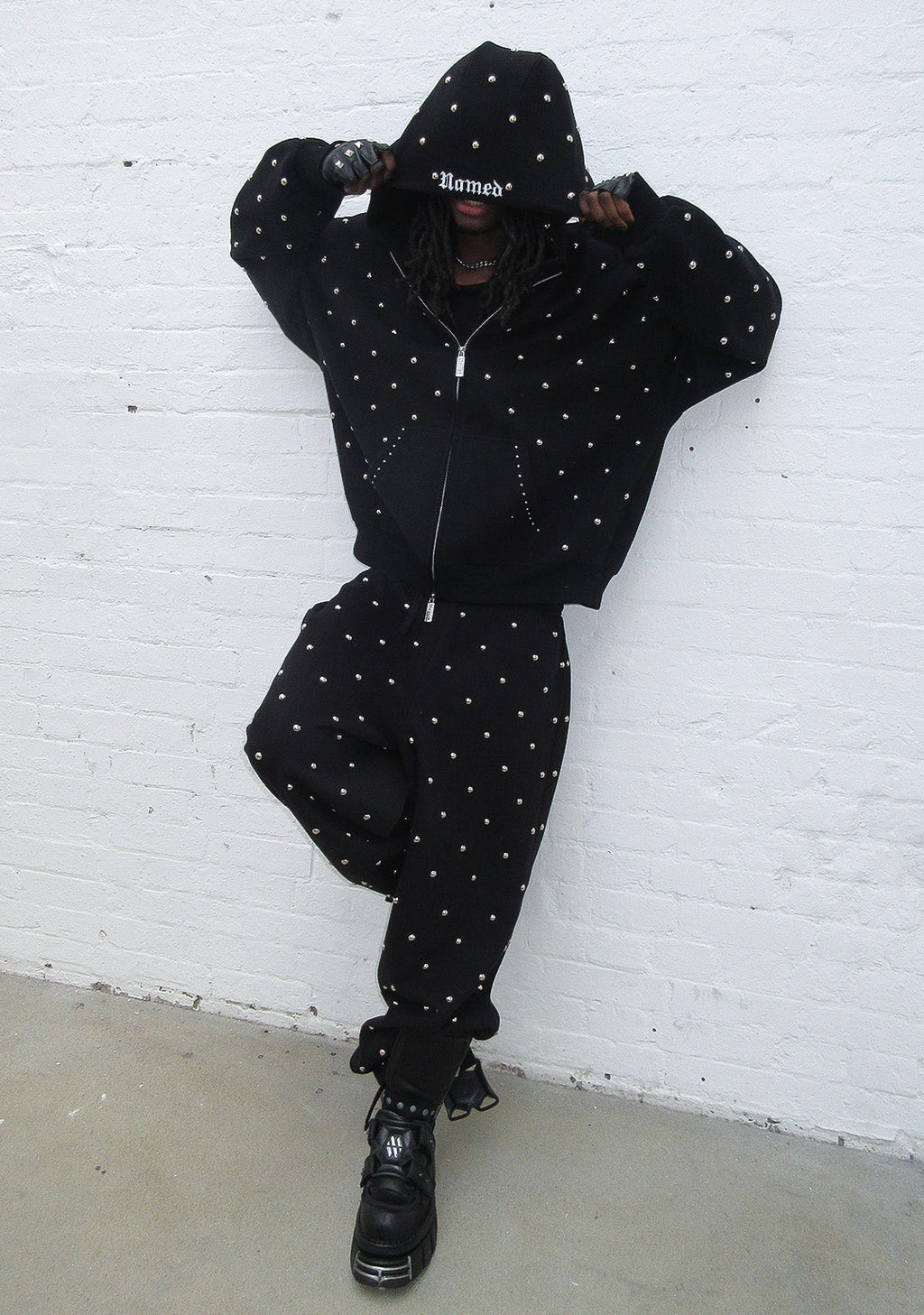 NOVA STUDDED POLKA DOT OVERSIZED SWEATPANTS BLACK