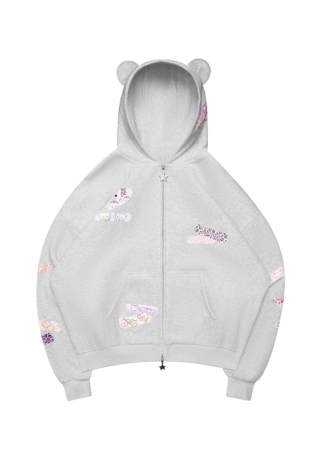 STITCH TEDDY ZIP HOODIE WHITE MARL